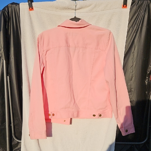 Lauren Jeans Co By Ralph Lauren Pink Denim Jacket with Gold Buttons Size Med - Picture 3 of 8